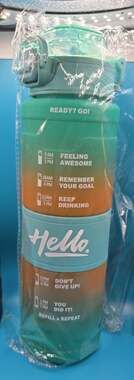 36oz Motivational Sports Water Bottle with Straw Flip Top Lid & Carry Strap
